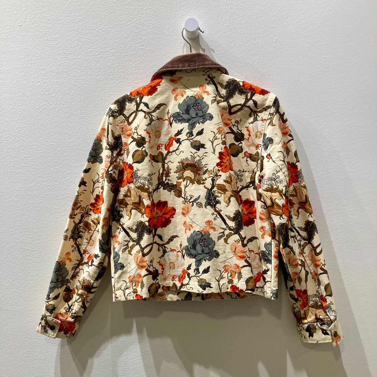 Brixton Tan Floral Corduroy Collar Zip Up Mechanics Jacket - Size S - 0607CC