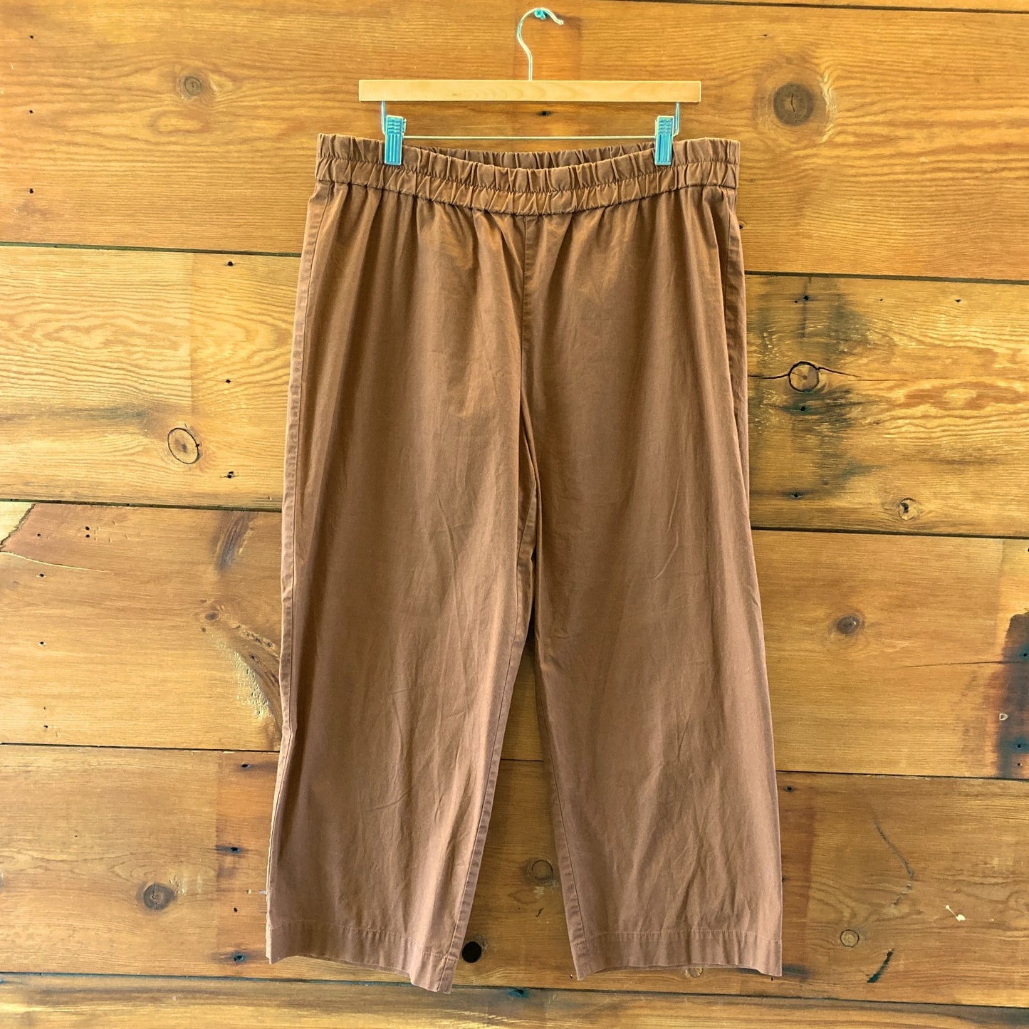 Eileen Fisher Brown Wide Leg Pull-On Organic Cotton Pants - Size L - 1228KM
