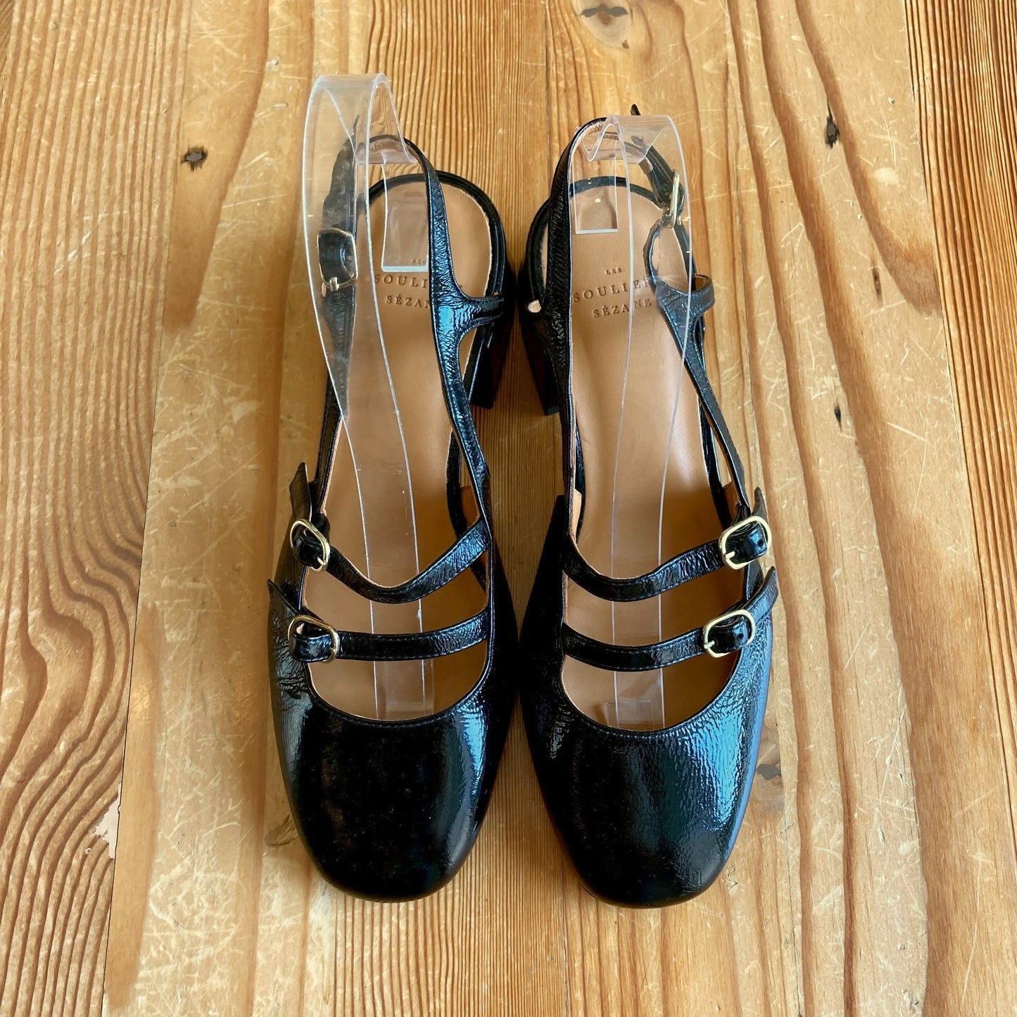 Sezane Black Patent Leather Paula Babies Slingback Shoes - Size 38 / 7 - 0708LG