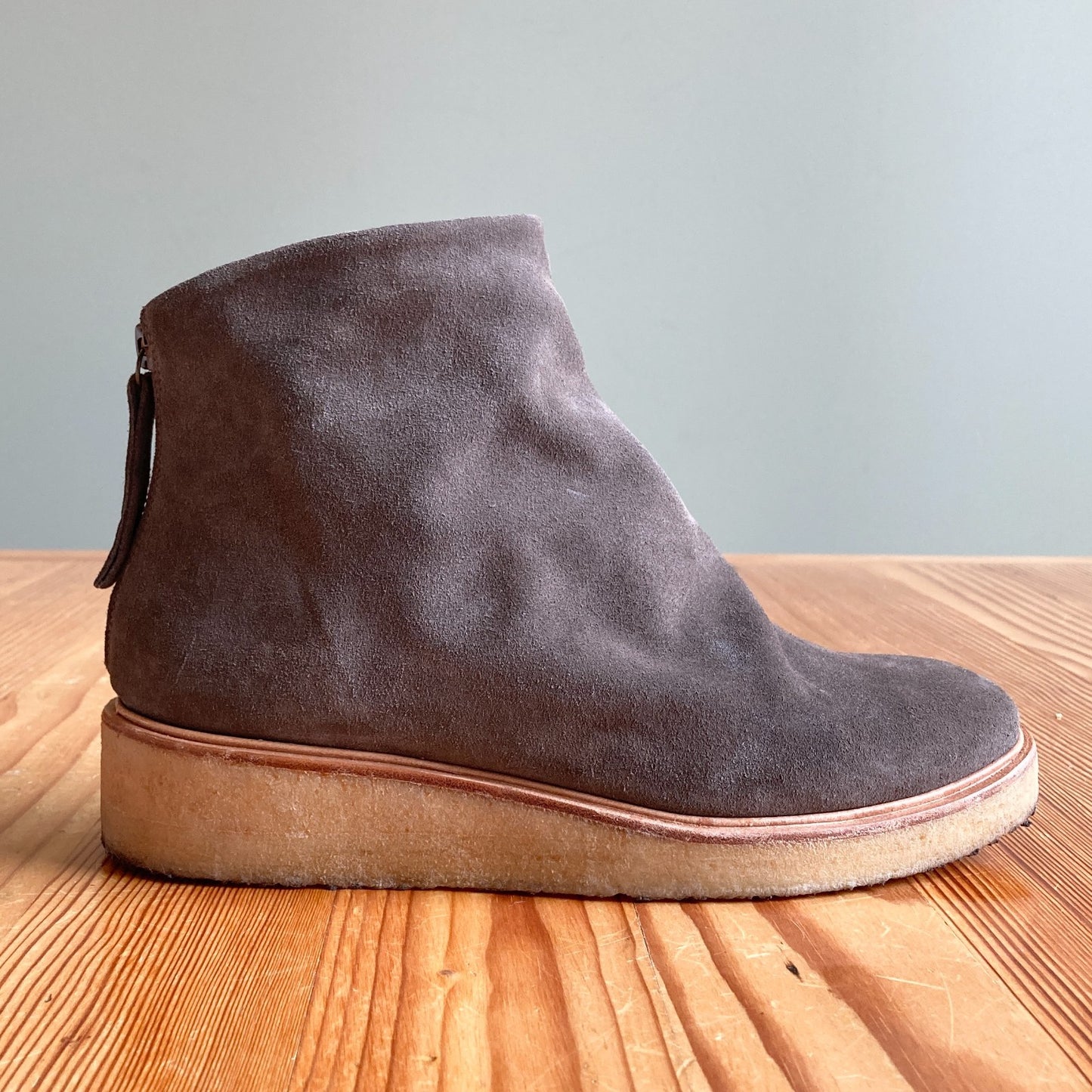 38 / 7.5-8 - Coclico Gray Ruched Suede Leather Gum Sole Ankle Boots 0818SL