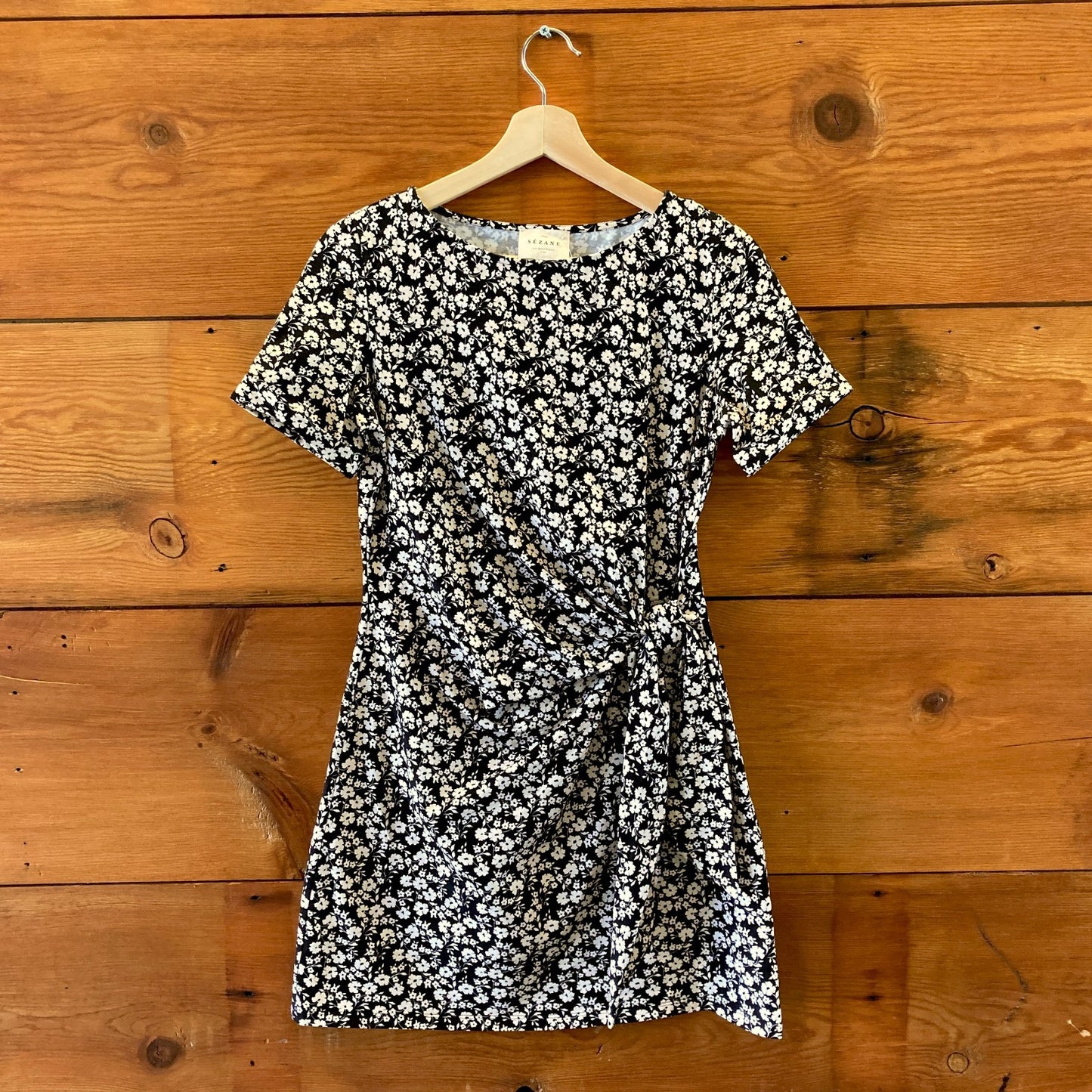 Sezane Black Cream Floral Print Hip Tie Pippa Mini Dress - Size XS - 0313SH