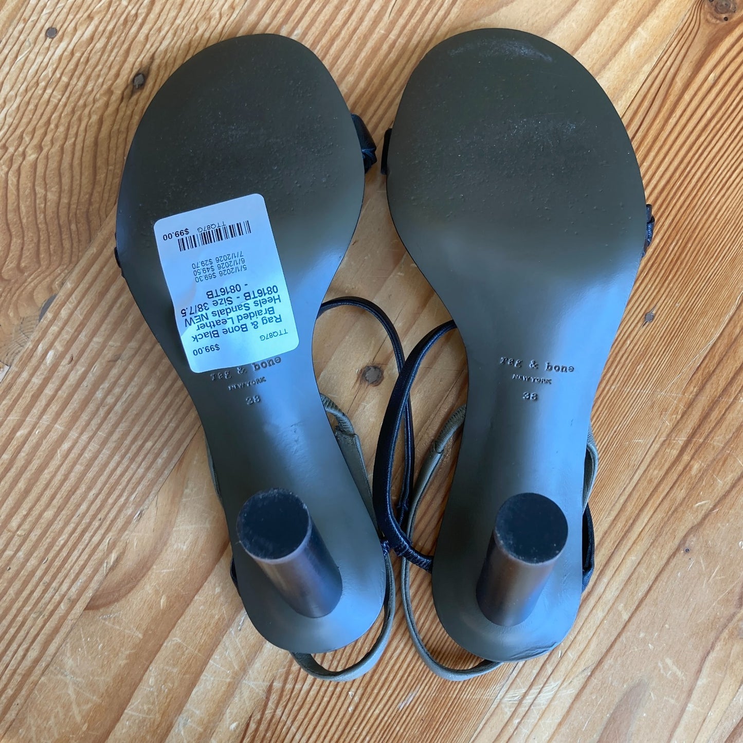 Rag & Bone Black Braided Leather Heels Sandals NEW 0816TB - Size 38/7.5 - 0816TB