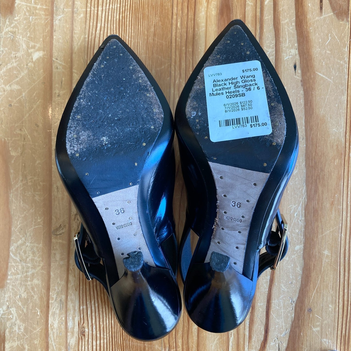 Alexander Wang Black High Gloss Leather Slingback Mules Heels - 36 / 6 - 0209SB