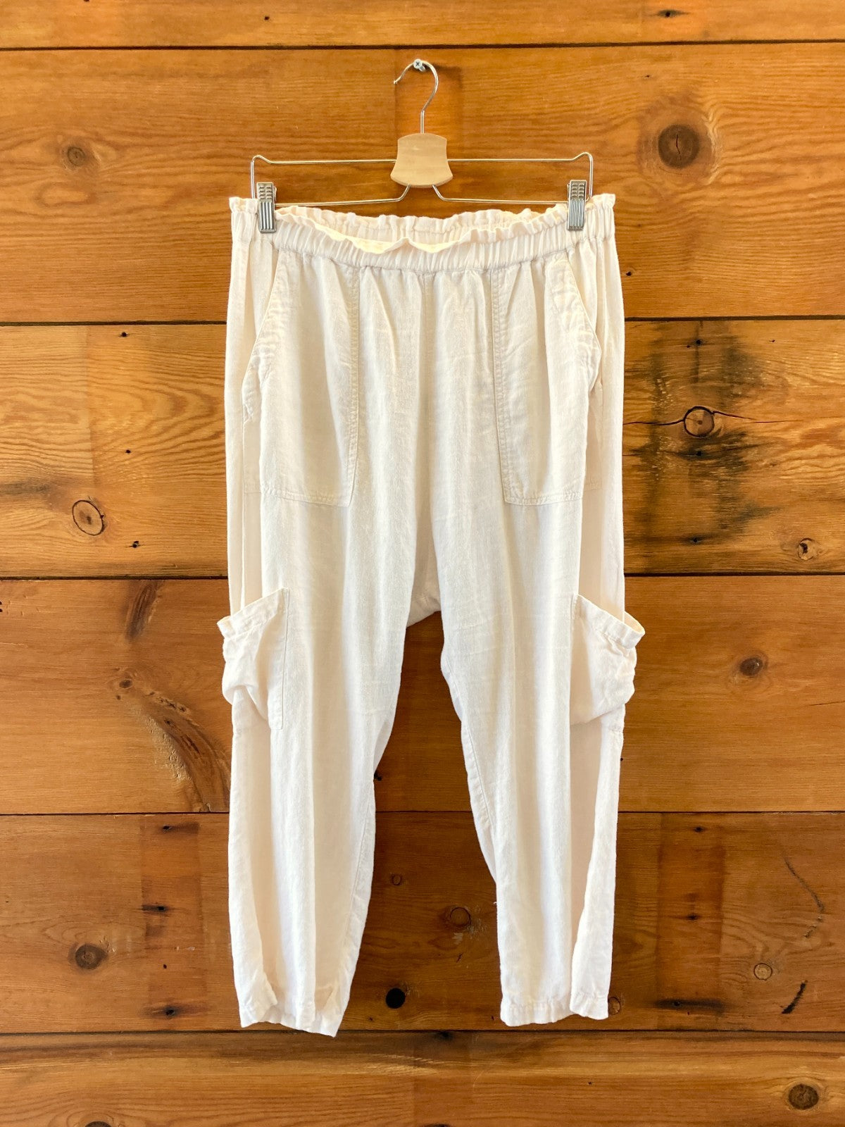 NSF $248 Ivory Linen Blend Paperbag Waist Shailey Pants - Size M - 4427SC