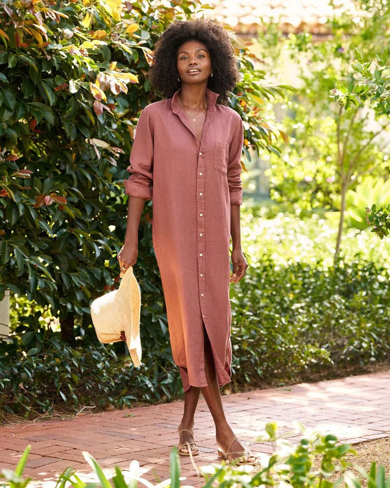 Frank & Eileen Mauve Rory Linen Button Front Maxi Shirt Dress - Size S - 0721DK