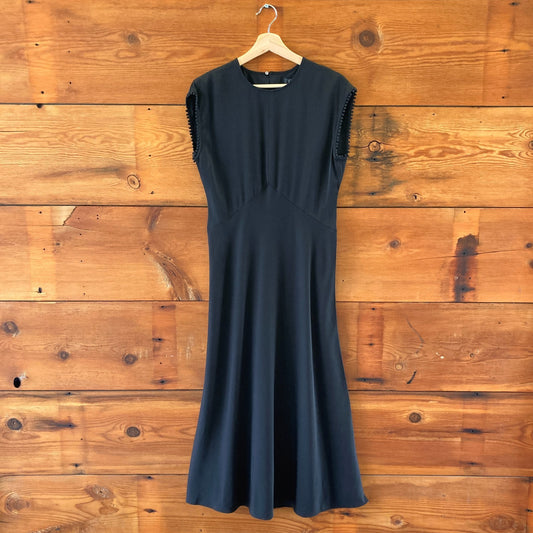 M - AYR Black Cap Sleeve Key Hole Back Silky Full Length Maxi Dress 1125KG