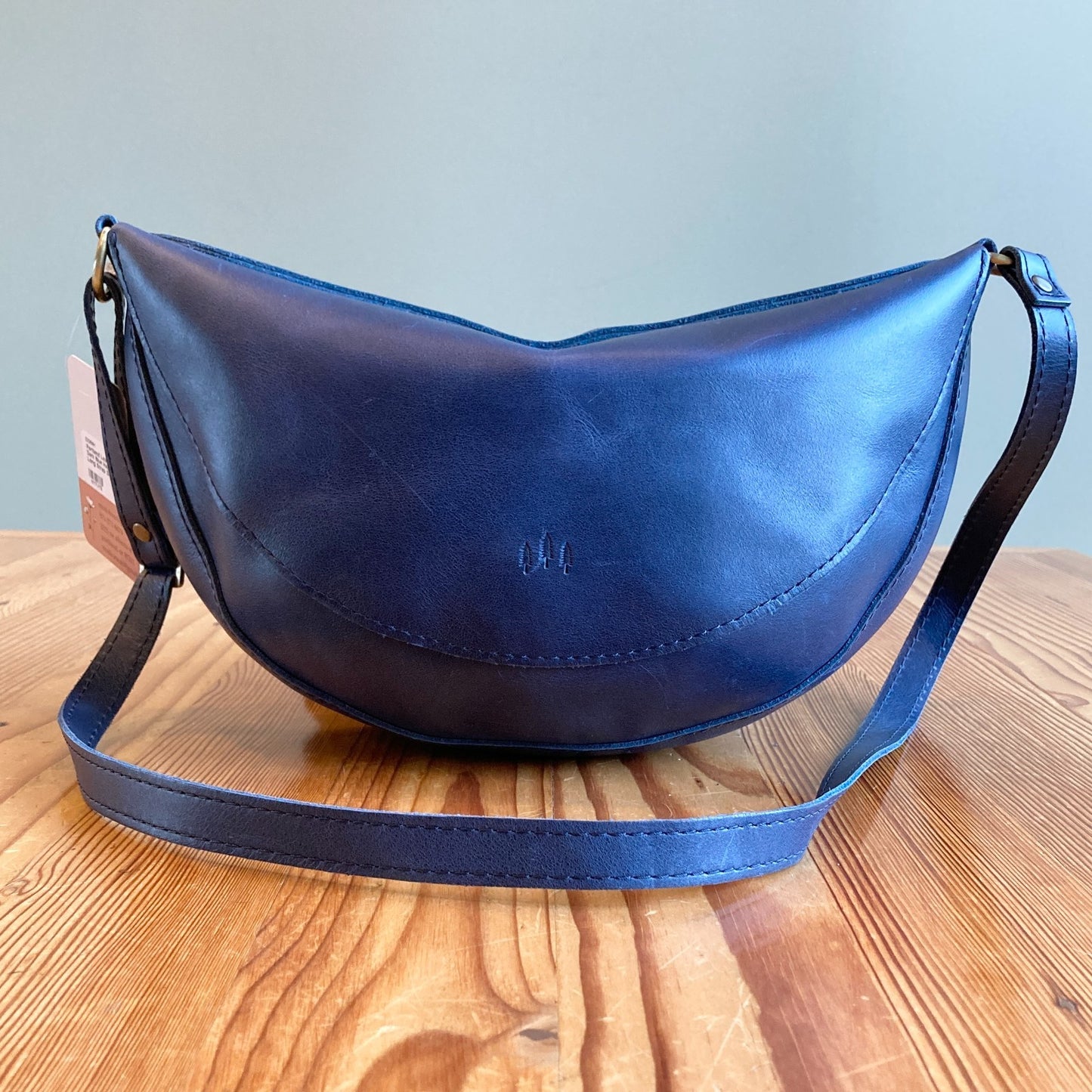 Portland Leather Co Dark Blue Half Circle Long Strap Shoulder Bag Purse 0206MH