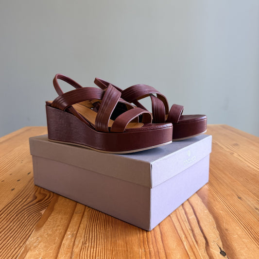 Coclico $395 Savana Brown LILY Leather Wedge Sandals - Size 38.5 w/ Box - 1217RM