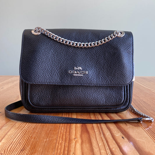 Coach Black Pebbled Leather Klare Double Chain Strap Crossbody 25 Bag - 0311AY