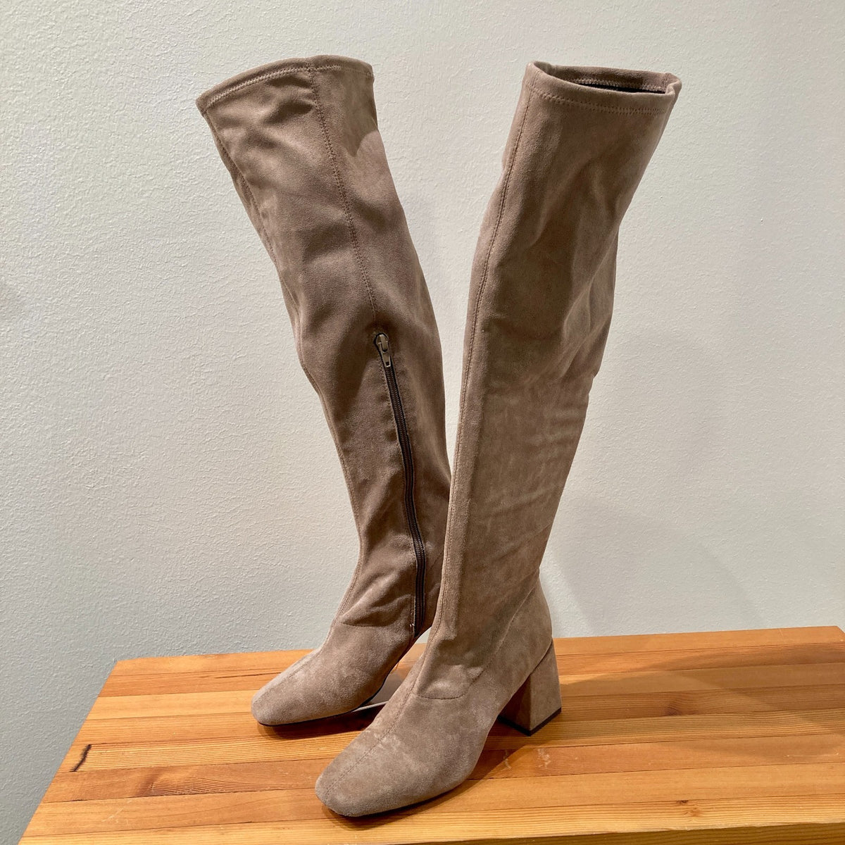 Silent D Taupe Stretch Microsuede Knee-High Boots - Size 38 / 8 - 0913AY
