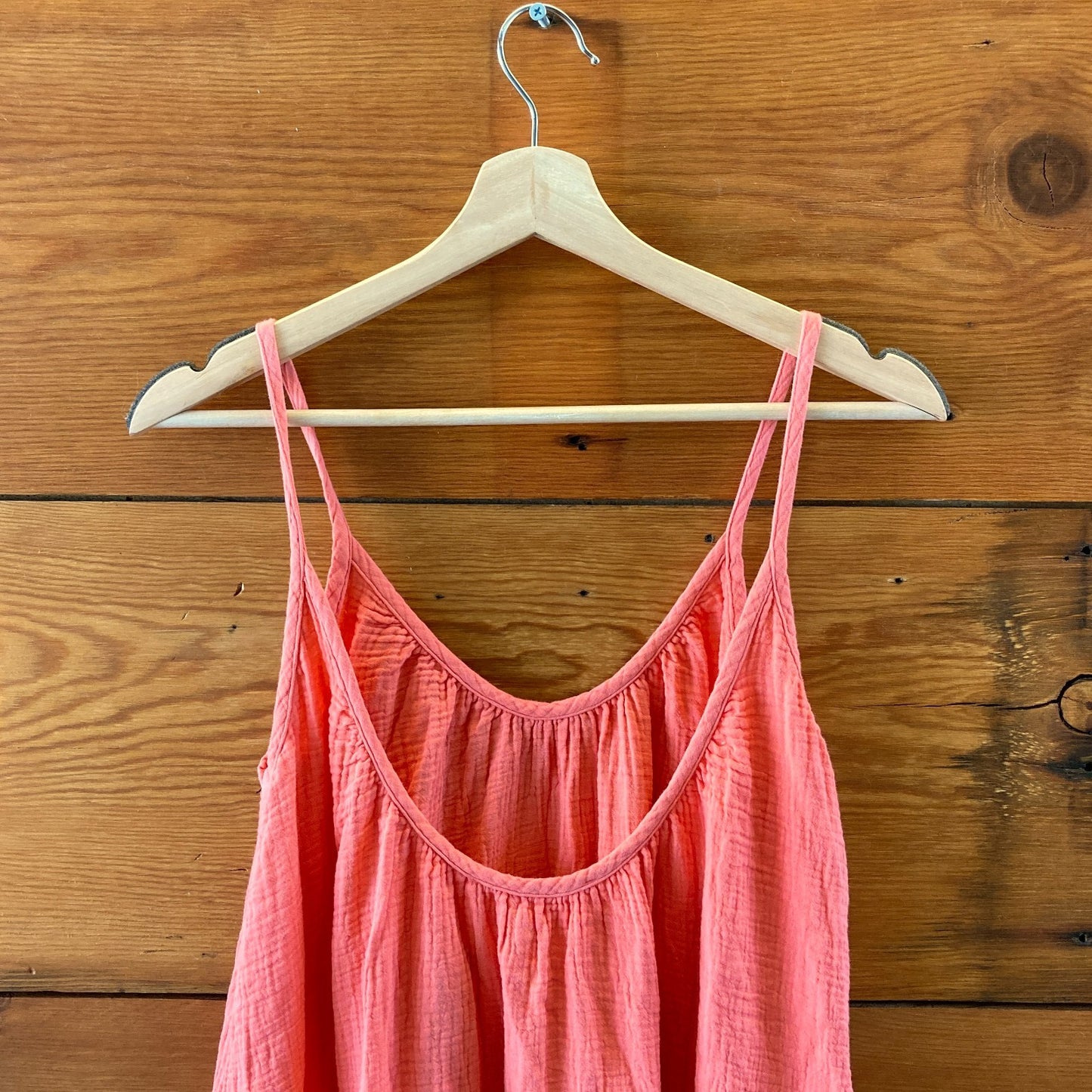 The Great. Coral Pink Gauze Cotton Midi Maxi Slip Dress - Size 1 / S - 0531AF