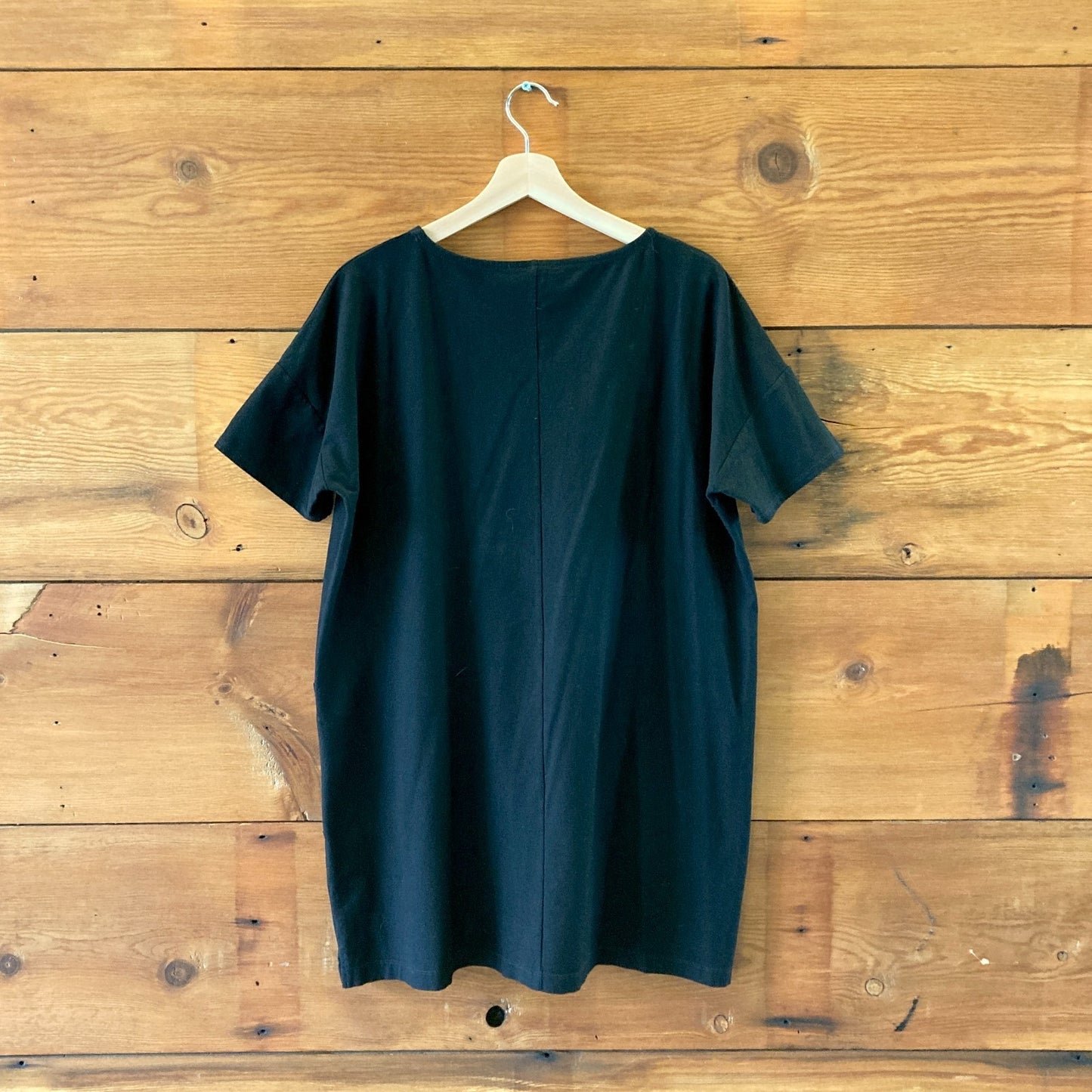 Eileen Fisher Black Short Sleeve Lagenlook Shift Dress - Size S - 0222BT
