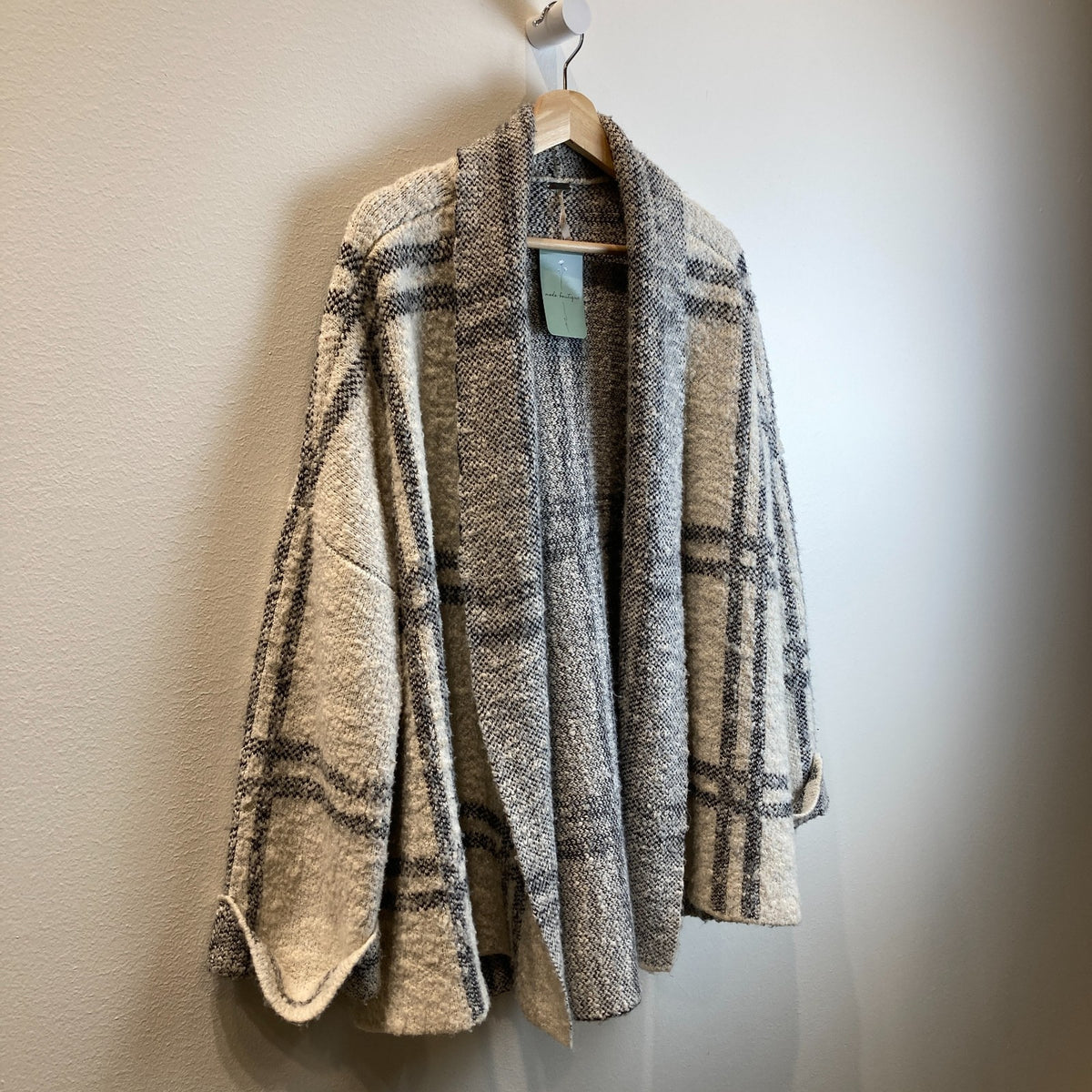 Free People White Black Windowpane Plaid Sweater Jacket - Size XS / S - 0812AL