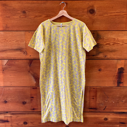 Ilana Kohn Yellow & Tan Swirl Print Short Sleeve Dress - Size XS - 0419JP