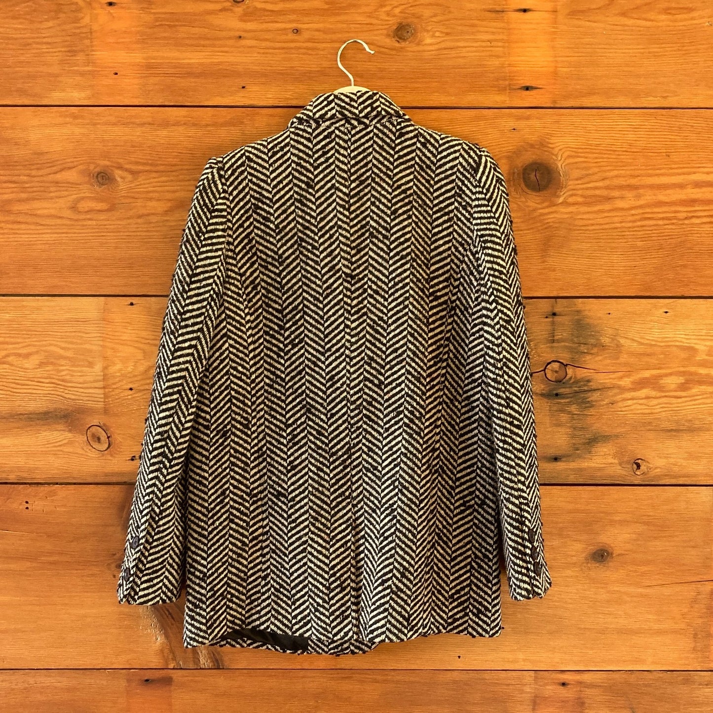 S - Anine Bing Black & Tan Fishbone Tweed Diana Boxy Blazer Jacket 1011SC