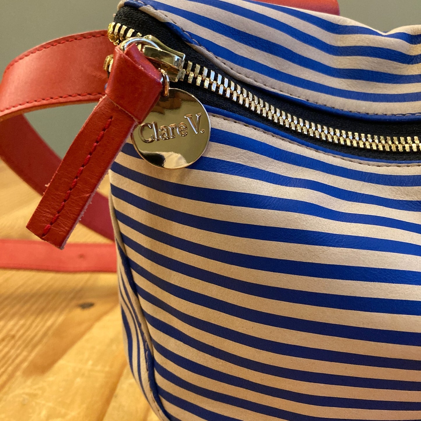 Clare V. Blue White Stripe Supreme Waist Pack Hip Red Belt Bag 0106MG