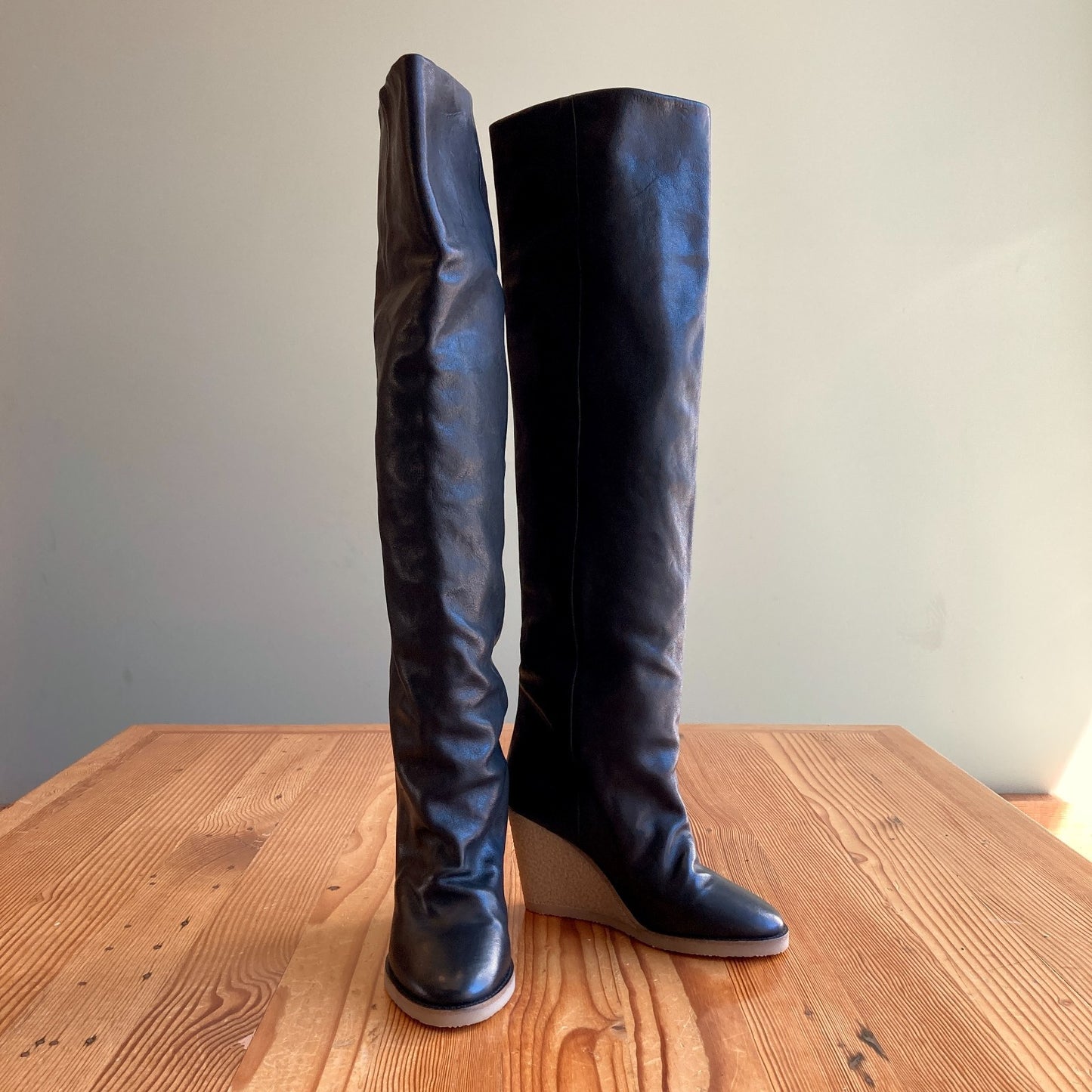 Isabel Marant NEW Black Over-The-Knee Leather Wedge Boots - Size 37 - 1016LD