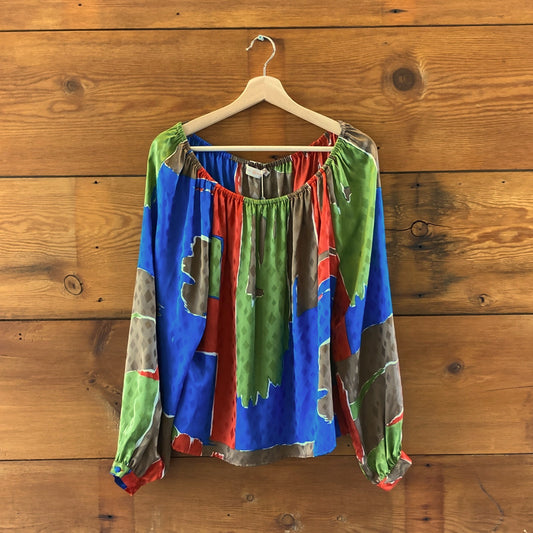 Tory Burch Multi Color Silk Off the Shoulder Silk Top - Size 12 - NEW - 0417DL