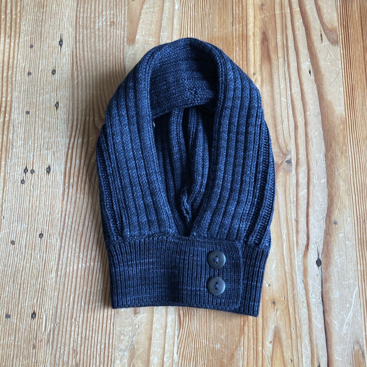 O/S - Misha & Puff Dark Blue 100% Merino Wool Fisherman Hood 0312IG