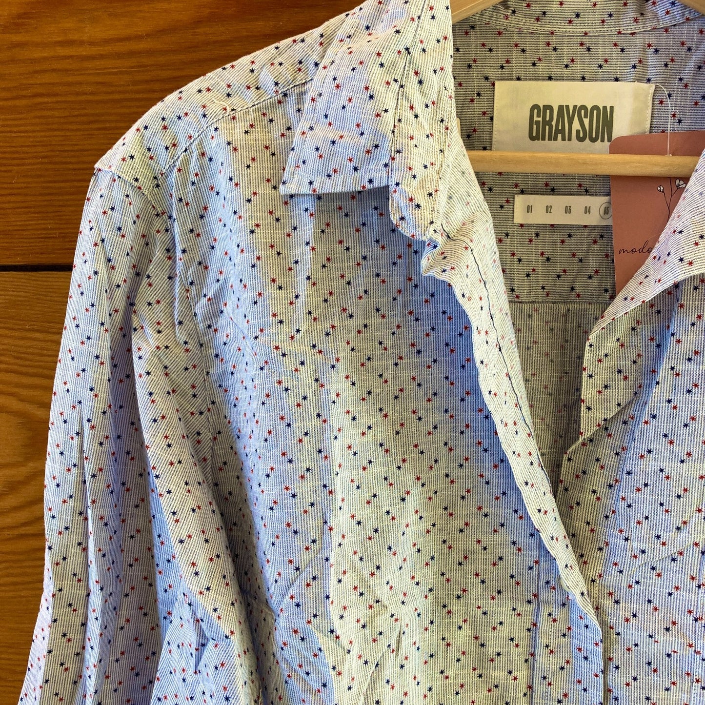 XL - Grayson $138 Anthropologie Blue Star Patterned Hero Shirt Top NEW 1122CT