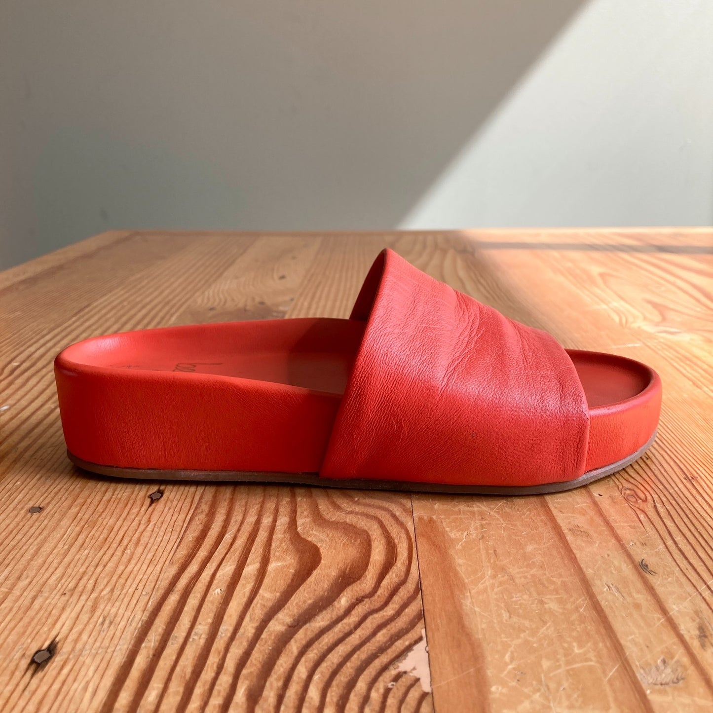 Beek Electric Orange Chunky Leather PLatform Slide Sandals - Size 6 - 0823EP