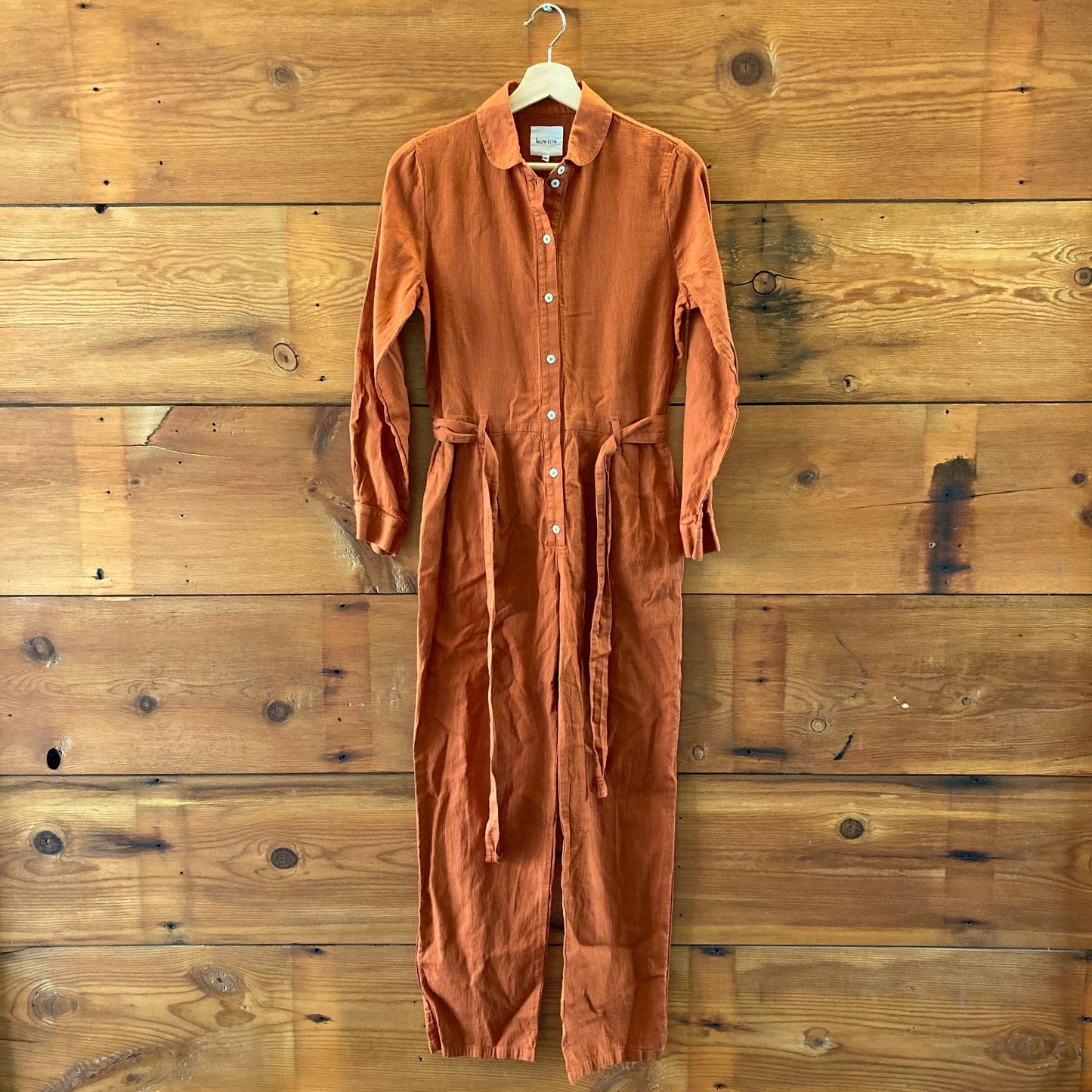 KowTow Rust Brown Long Sleeve Tie Waist Cotton Jumpsuit - Size XS - 0715IM