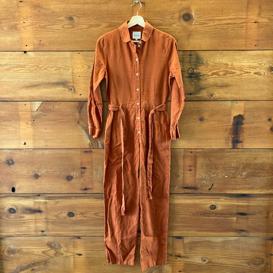 KowTow Rust Brown Long Sleeve Tie Waist Cotton Jumpsuit - Size XS - 0715IM