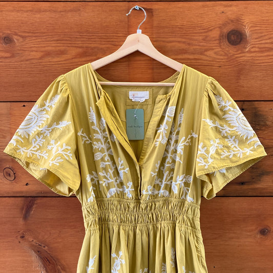 by Anthropologie Chartreuse Embroidered Somerset Maxi Dress - Size 1X - 0821SS