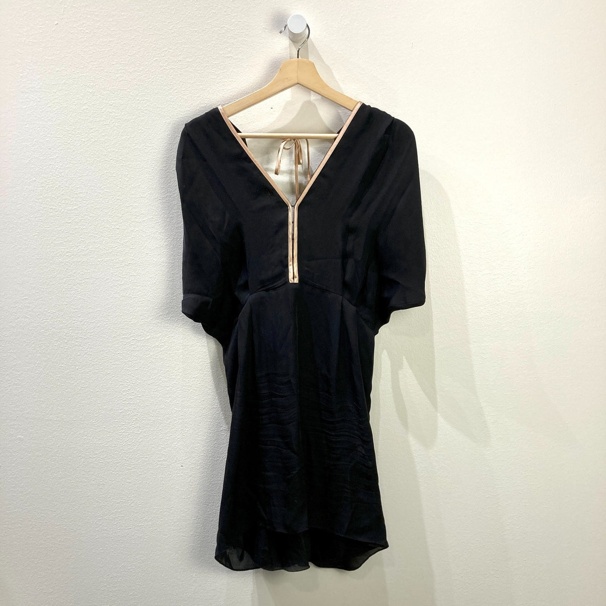 Kiki de Montparnasse Black 100% Silk Slit V-Neck Mini Dress - Size M - 0129LH