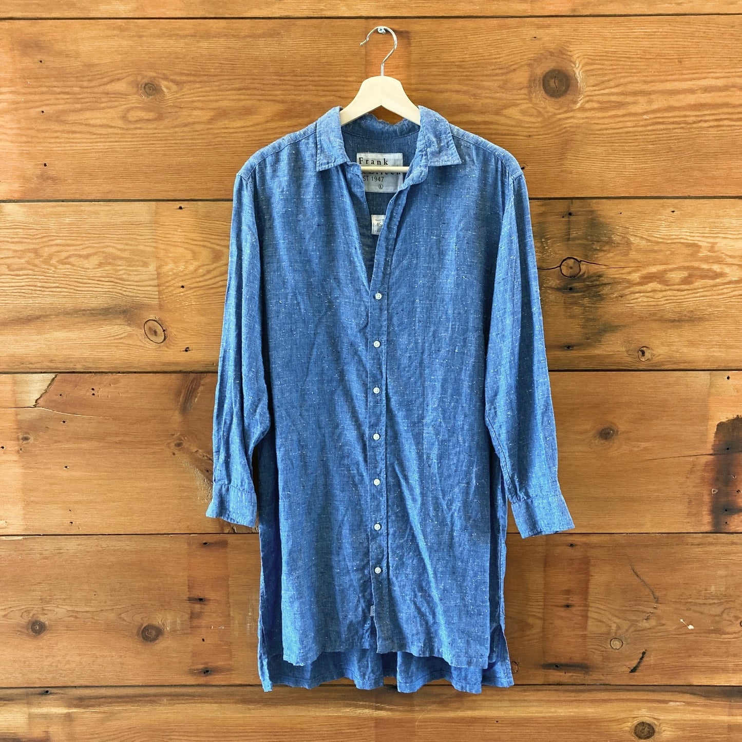 Frank & Eileen $258 Textured Blue Linen Hunter Shirt Dress - Size L - 0715NS