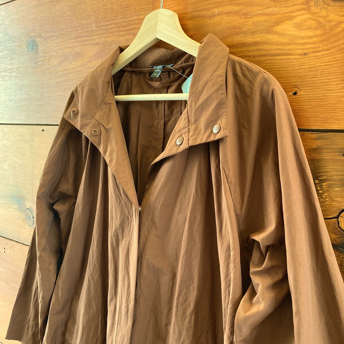Eileen Fisher Brown Nylon Open Front Long Duster Jacket - Size S - 1103ES