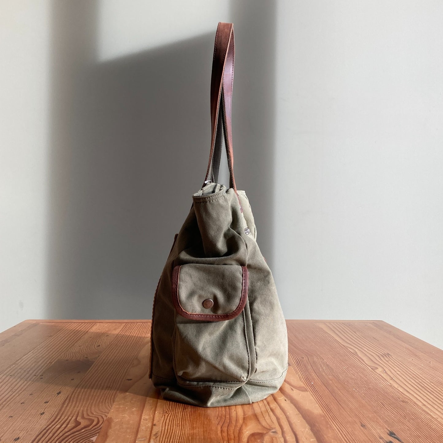 TSD Brand Olive Green Valley and Sky Canvas & Leather Tote Bag 0312IG