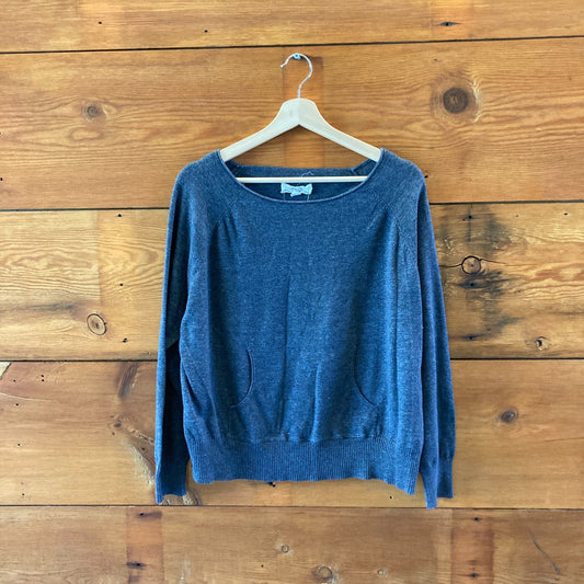 Nili Lotan Blue Roll Neck Front Pocket Cotton Sweater - Size S - 4427SC