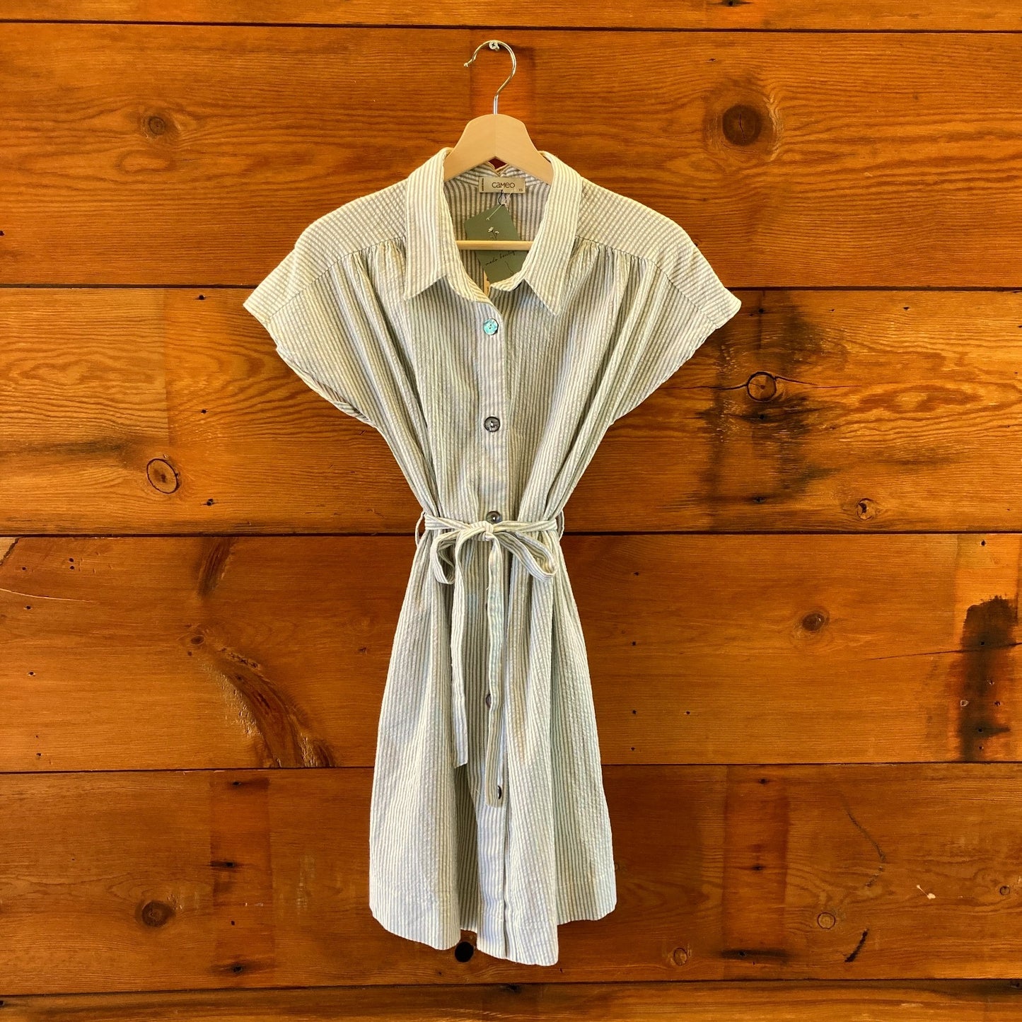 Cameo Green White Seersucker Button Front Dress - Size XS - 0926RE