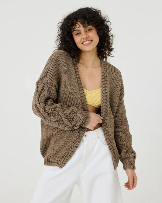 The Knotty Ones Brown Open Front Cotton Knit Cardigan Sweater - Size XS - 0606RO