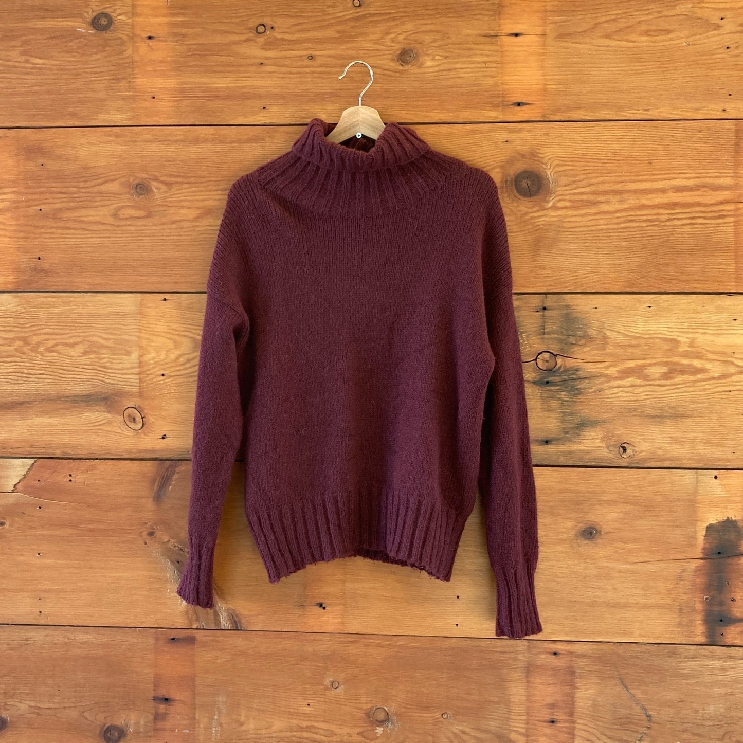 XS / S - Bare Knitwear Burgundy Turtleneck Pullover Boxy Fit Sweater 0510AY