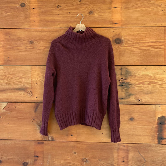 XS / S - Bare Knitwear Burgundy Turtleneck Pullover Boxy Fit Sweater 0510AY