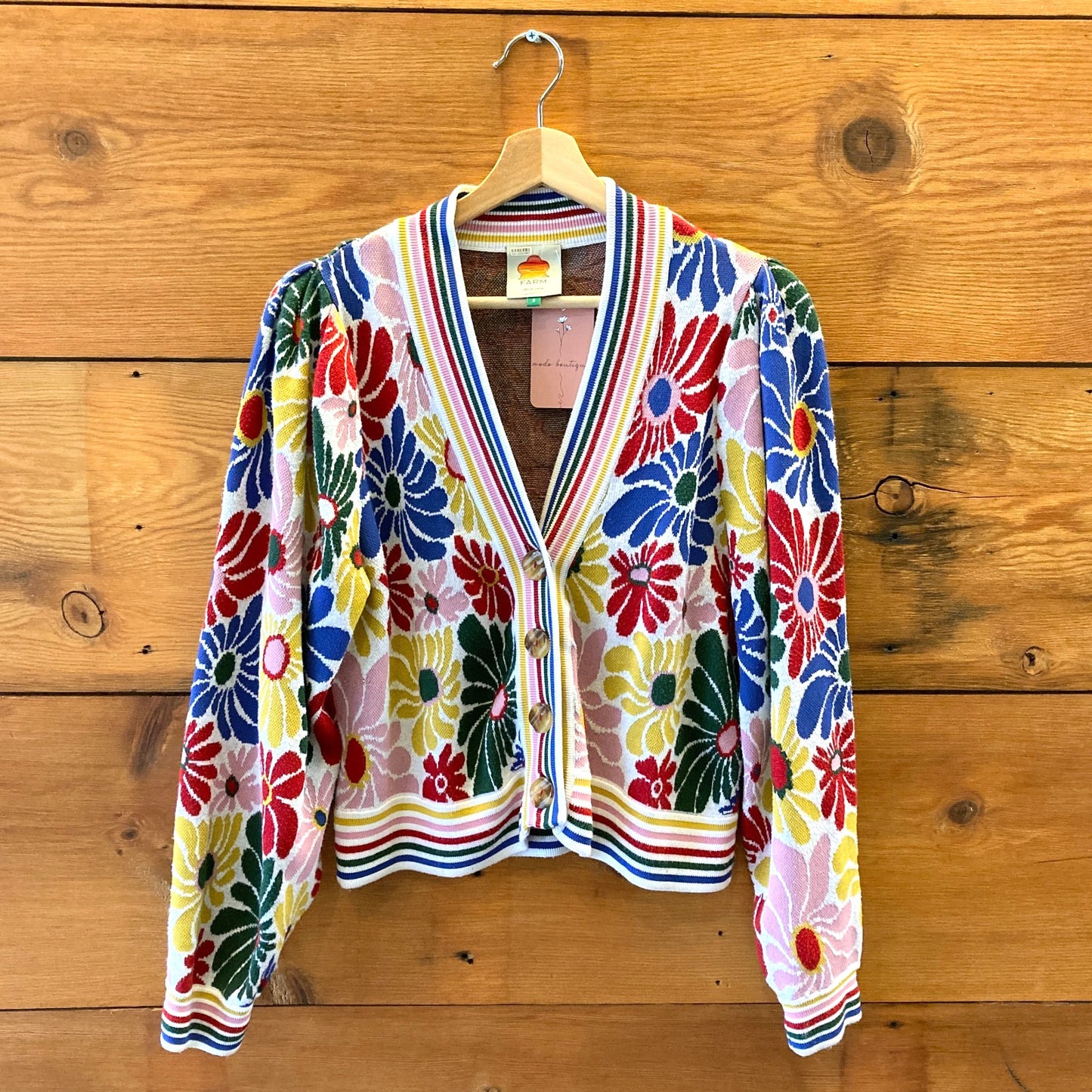S - Farm Rio Multi Color Floral Print Sunny Daisies Cardigan Sweater 0520KP