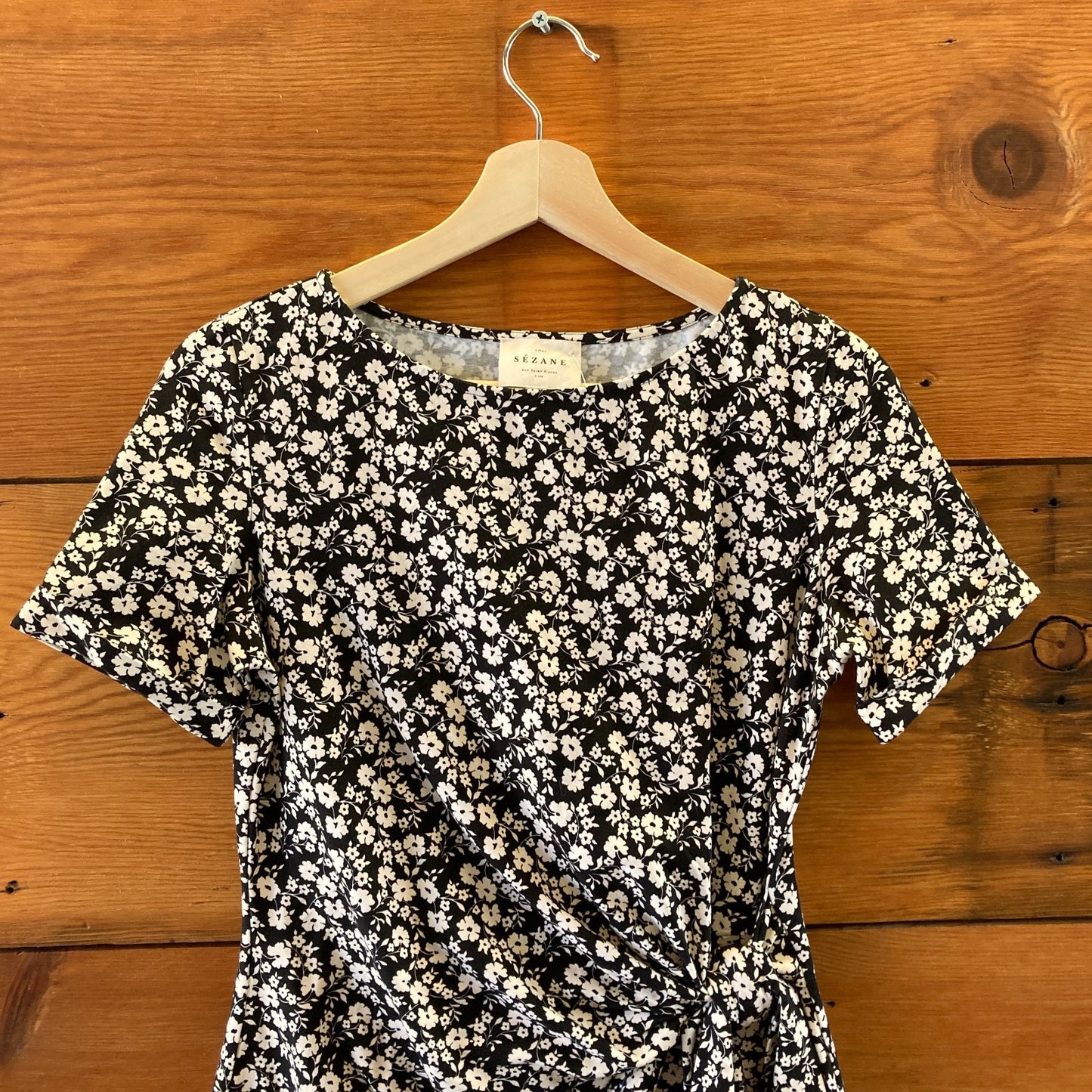 Sezane Black Cream Floral Print Hip Tie Pippa Mini Dress - Size XS - 0313SH