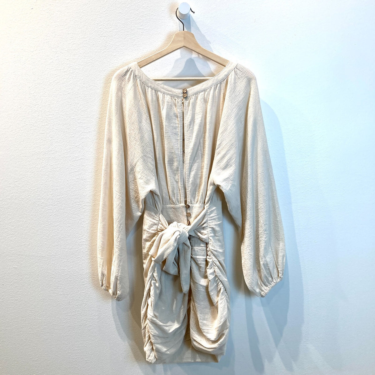 Free People White Long Blouson Sleeve Ruched Mini Dress - Size M - 0812AL