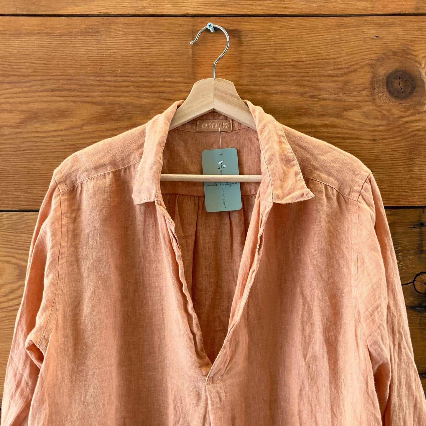 CP Shades Orange 100% Linen Long Sleeve V-Neck Dress - Size M - 0721DK