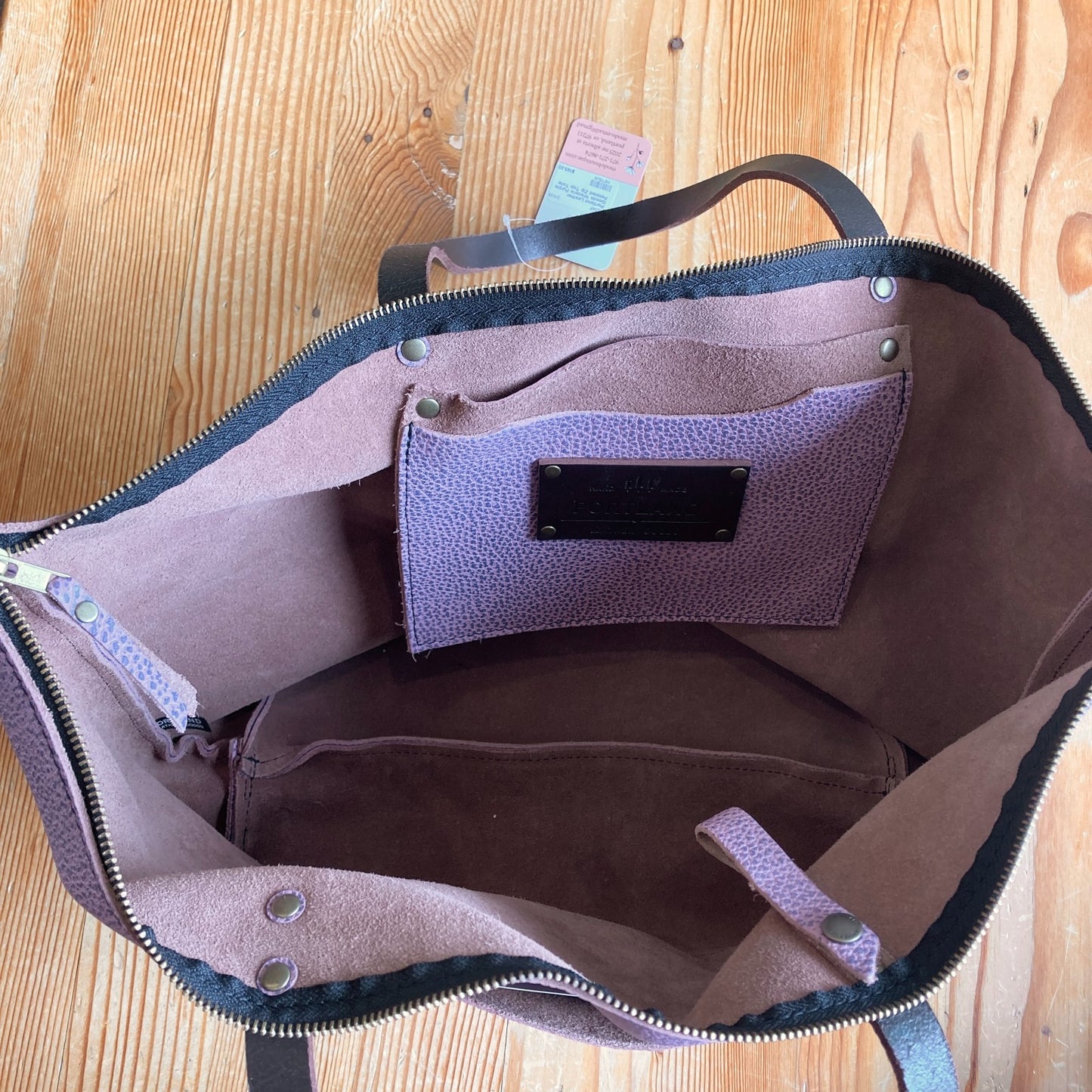 Portland Leather Goods Wisteria Purple Pebbled Zip Top Tote Bag NEW 0531AF