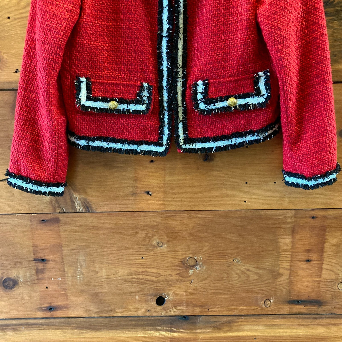 Alice + Olivia Ruby Red Landon Cropped Tweed Jacket - Size M - 1029SB