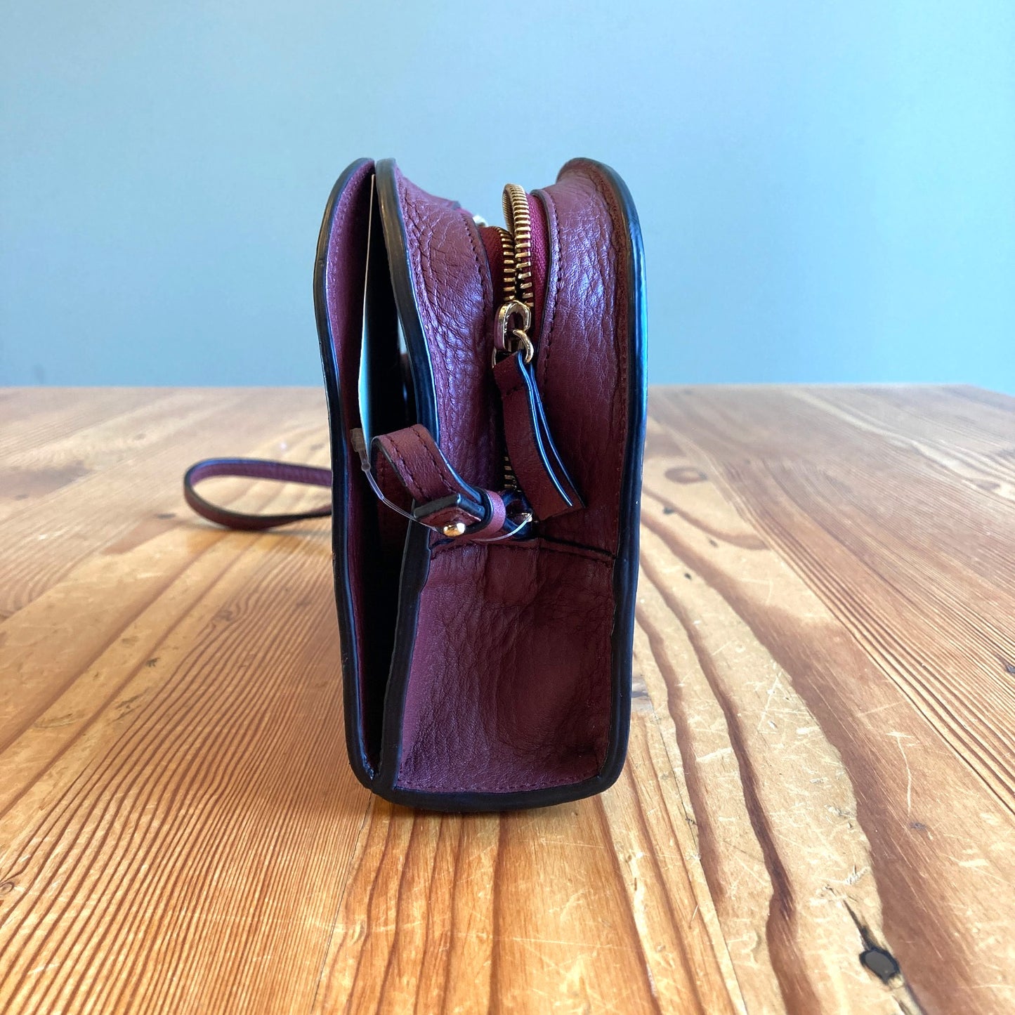 OAD New York Burgundy Leather Zip Around Crossbody Purse - 0416JW