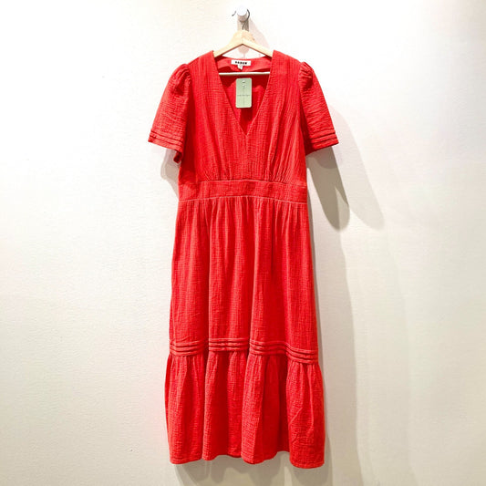 Boden Red Gauze Womens Short Sleeve V-Neck Maxi Dress - Size 12 - 0206BS