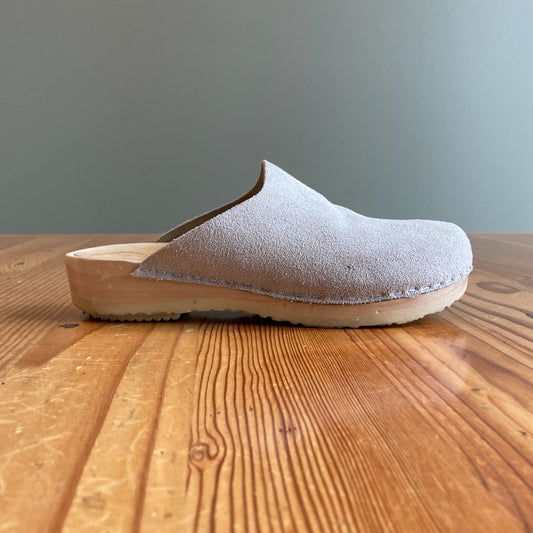 36 / 6 - No 6 Store Light Gray Suede Leather Platform Wooden Heel Clogs 0312IG