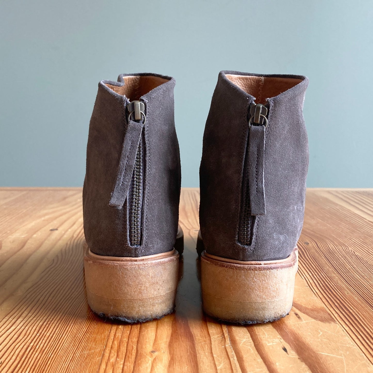 38 / 7.5-8 - Coclico Gray Ruched Suede Leather Gum Sole Ankle Boots 0818SL