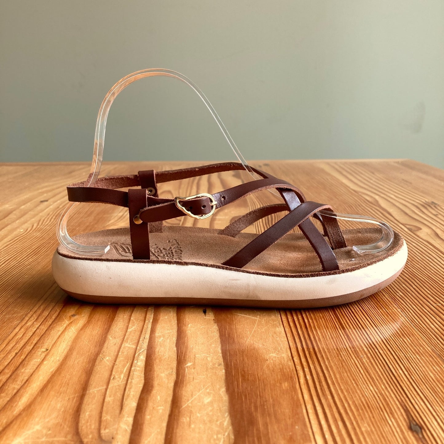 Ancient Greek Brown Leather w/ White Chunky Sole Sandals - Size 37 - 0504SL