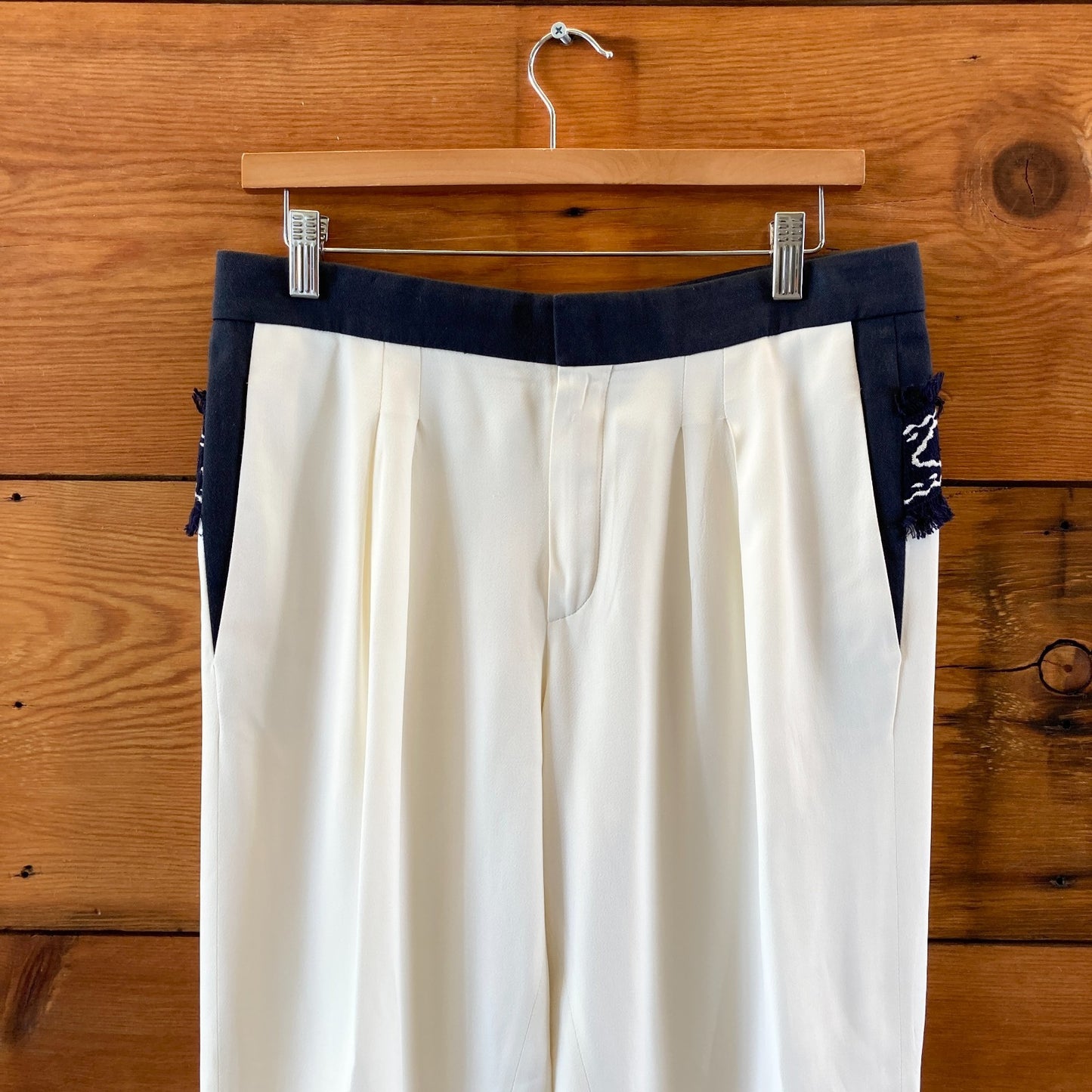 Chloe White Navy Embroidered Silk Blend Trouser Pants - Size 38 / M - 1203TR