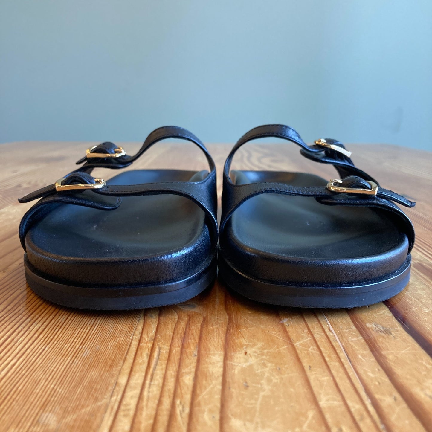 J Crew $198 Black Leather New Colbie Buckle Two Strap Sandals - Size 7 - 1122KP